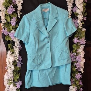 Tahari Light Turquoise Textured Skirt Suit Set